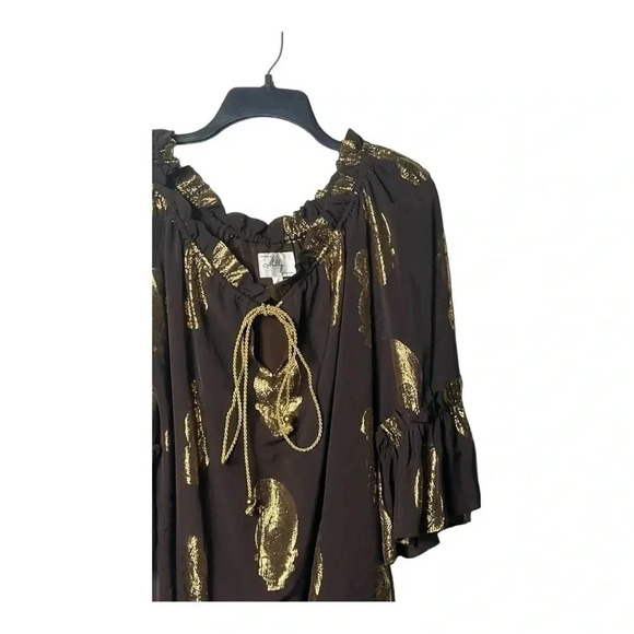 1497. MILLY OF NEW YORK FEATHER MINI LENGTH DRESS BROWN/METALLIC GOLD IN‎ COLOR - Picture 3 of 9